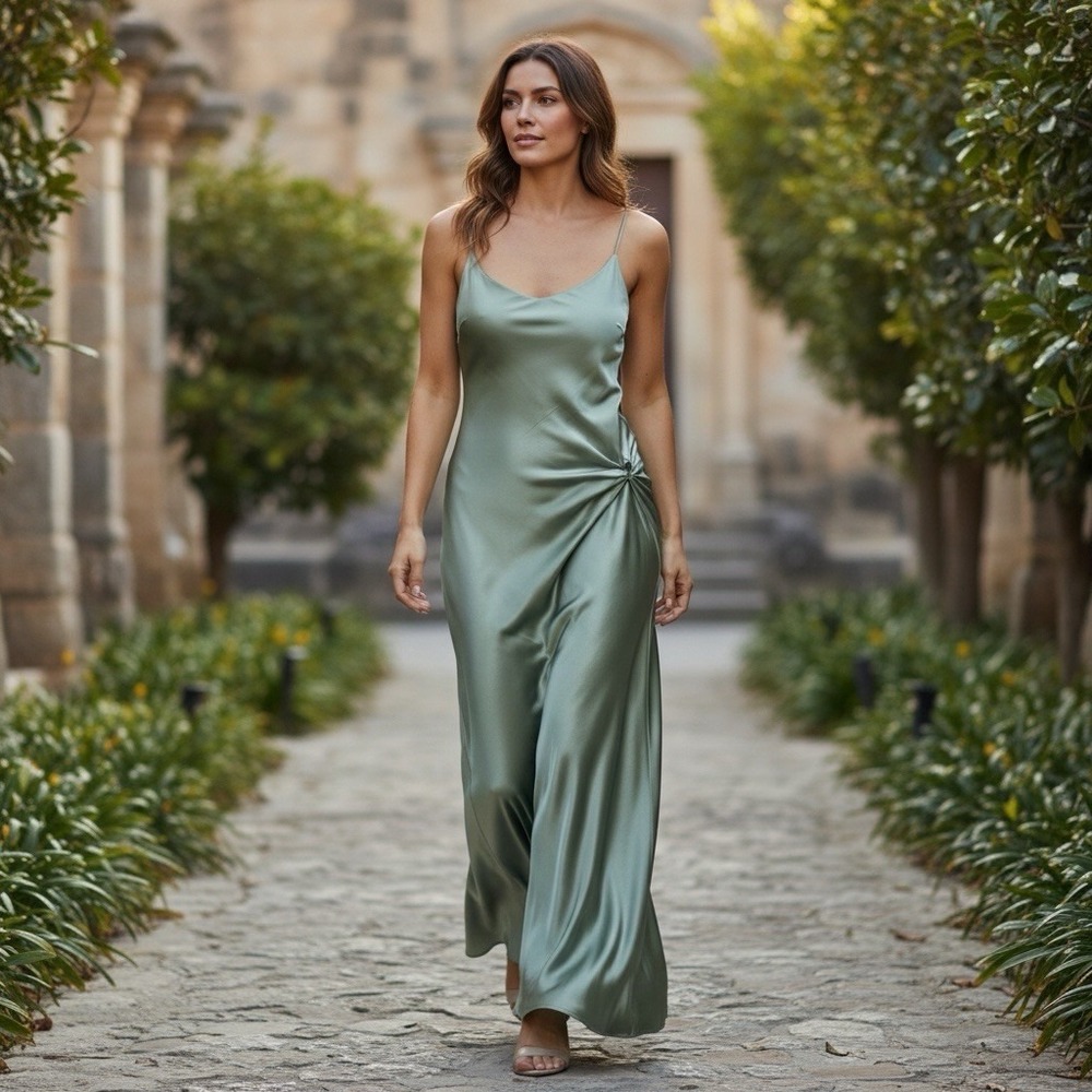 Le Soir Molly Bracken Sage Green Spaghetti Adjustable Straps Maxi Dress *Medium*